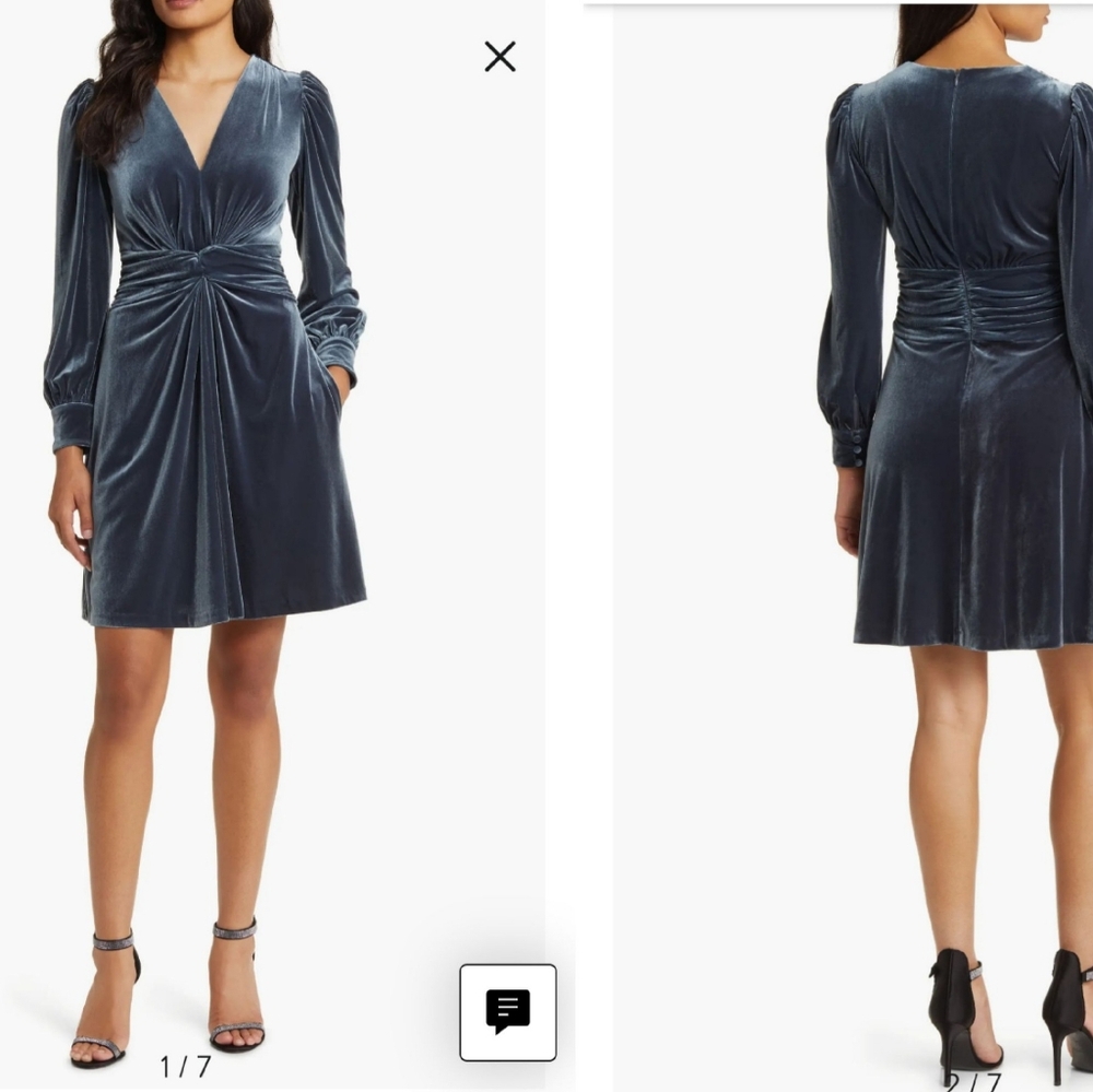 Vince Camuto Velvet Twist Front Dress Charcoal Gray Women's Size 4 - Picture 2 of 7